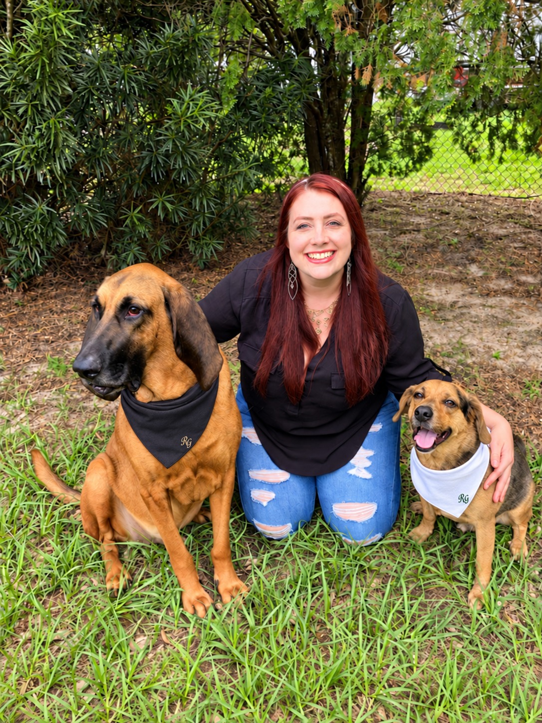 Josalynn Wireman outdoors with her two dogs